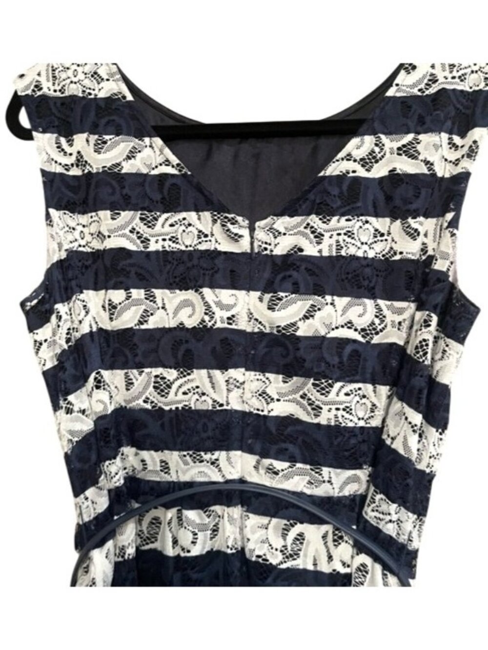 Alex Marie Sleeveless Women's Floral Lace Navy White Striped Nautical Dress (12) - Picture 10 of 15